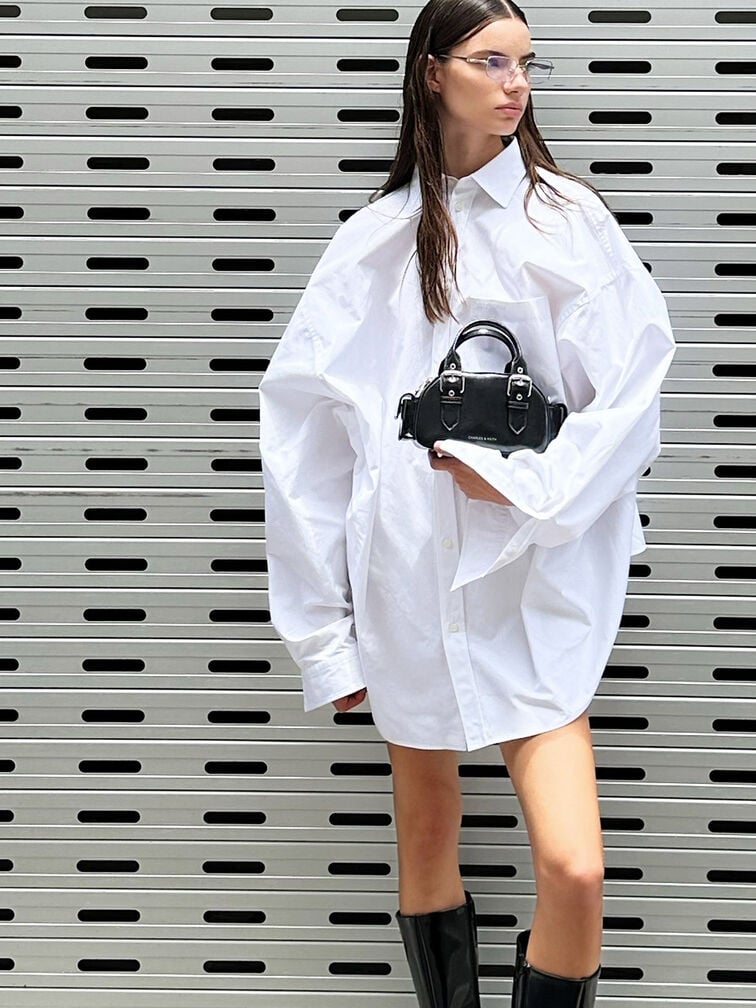 Blaise Buckle-Strap Side-Pocket Bowling Bag, Noir, hi-res