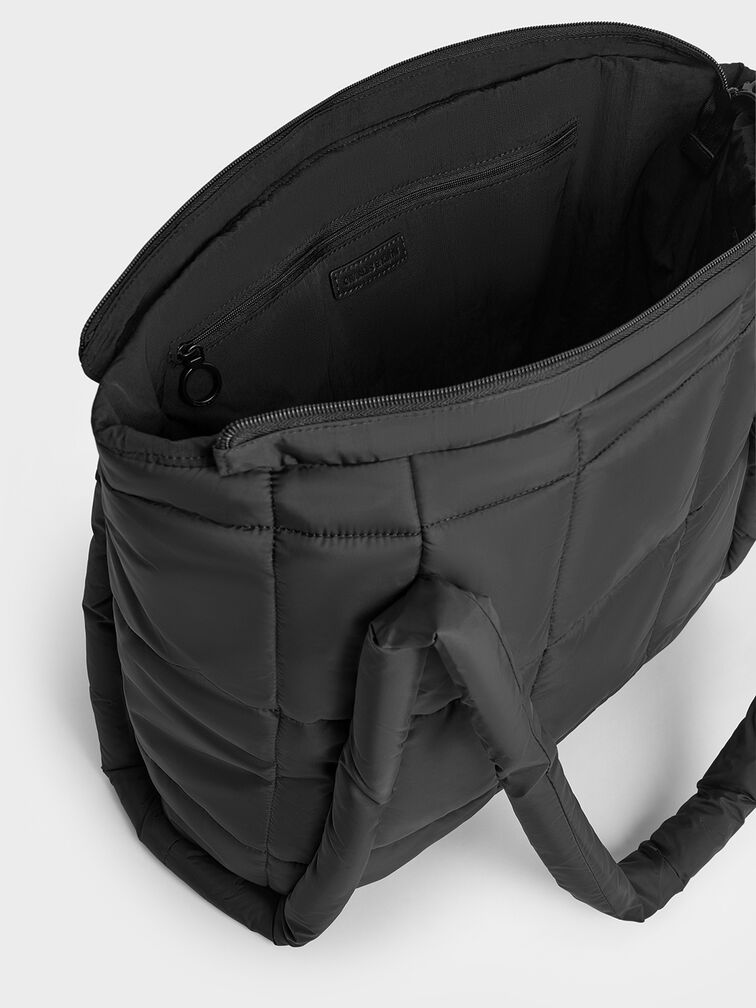 Errya Nylon Quilted Puffy Tote Bag, Jet Black, hi-res