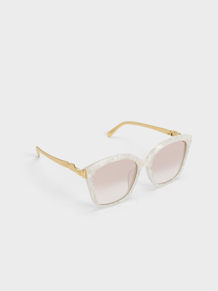 Oversized Square Acetate Sunglasses, สีครีม, hi-res