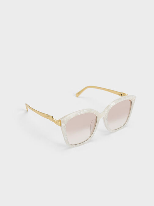 Oversized Square Acetate Sunglasses, สีครีม, hi-res