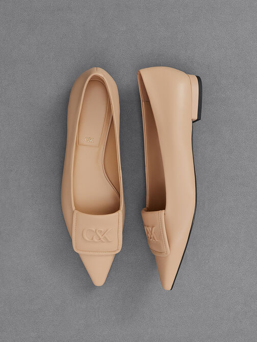 Leather Pointed-Toe Flats, , hi-res