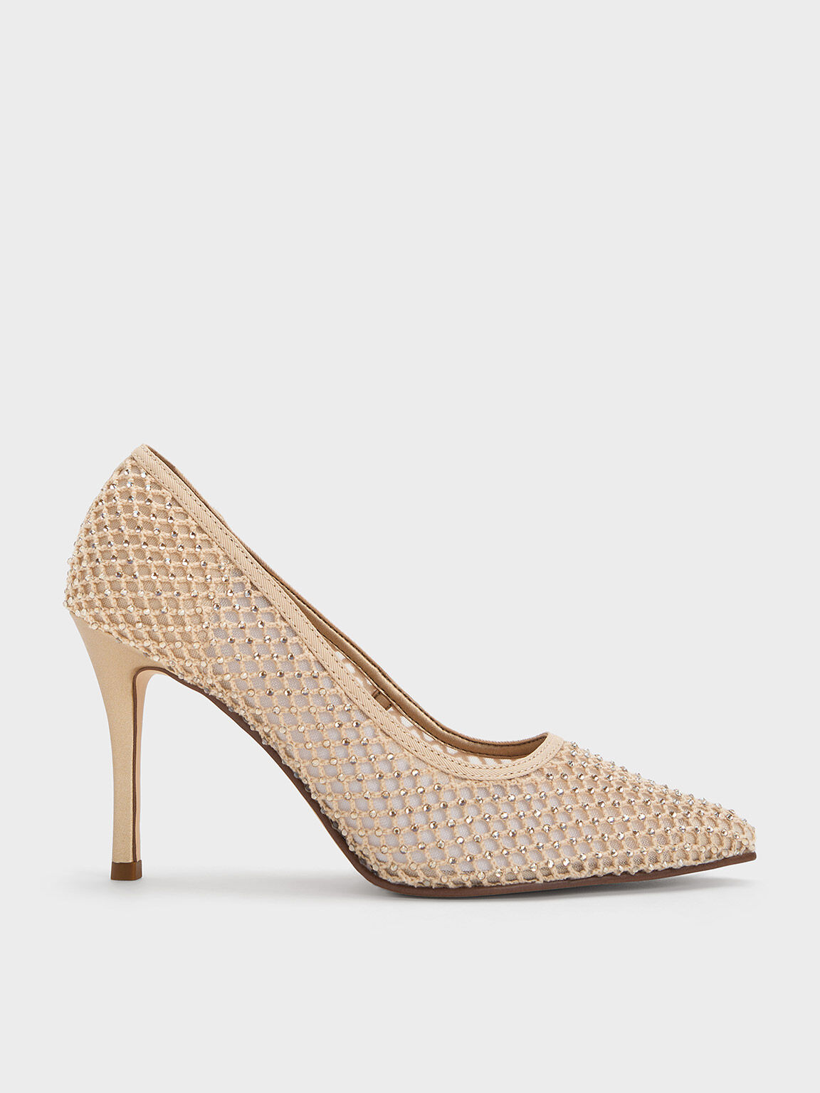 Gold Mesh Crystal Embellished Stiletto Pumps CHARLES KEITH TH