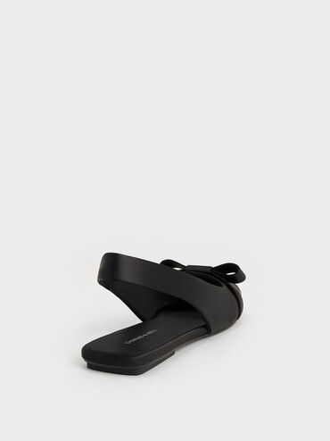 Satin Bow Slingback Ballet Flats, Black Textured, hi-res