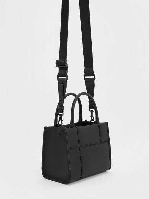 Avenue Contrast-Trim Tote Bag, สีดำ, hi-res