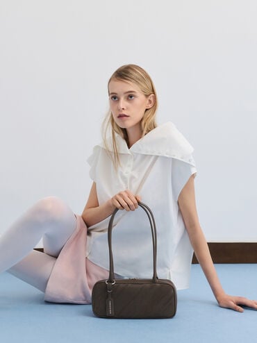 Zeya Recycled Suede Striped Shoulder Bag, Dark Moss, hi-res
