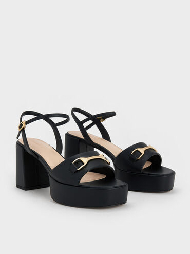 Leslie Metallic Accent Platform Slingback Sandals, Black, hi-res