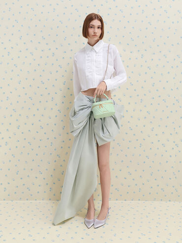 กระเป๋าทรงลูกบาศก์ลายควิลท์ดีไซน์หูจับด้านบนรุ่น Arwen, สีมินท์กรีน, hi-res