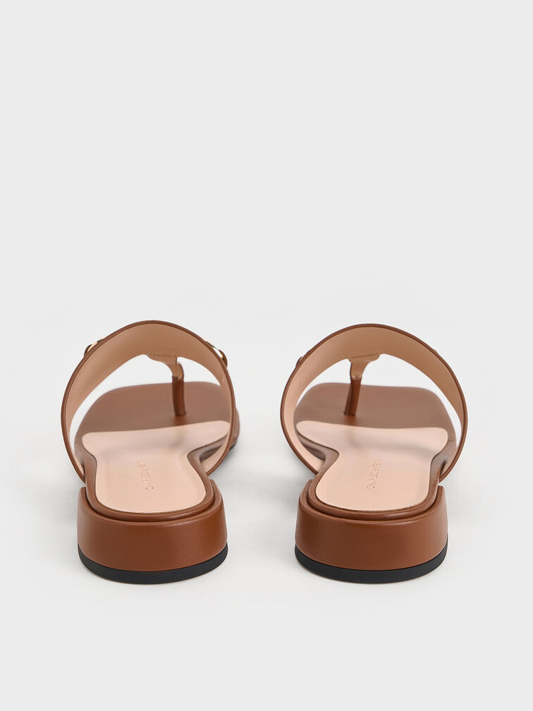 Leslie T-Bar Metallic Accent Thong Sandals, Cognac, hi-res