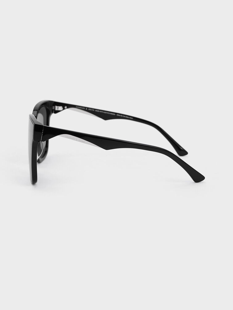 Square Thick-Frame Sunglasses, สีดำ, hi-res