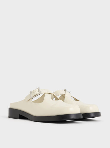 Buckled Crossover-Strap Slip-On Flats, Chalk, hi-res