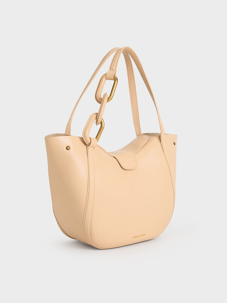 Kora Metallic-Accent Tote Bag, Beige, hi-res