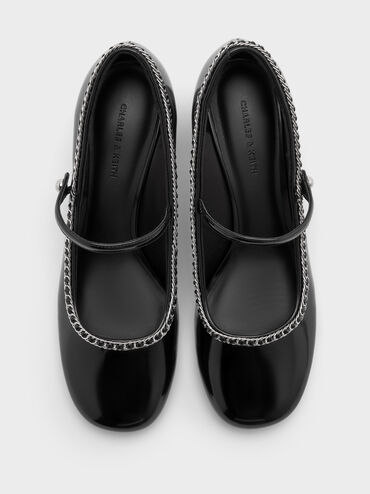 Braided-Chain Block-Heel Mary Jane Pumps, Black Boxed, hi-res