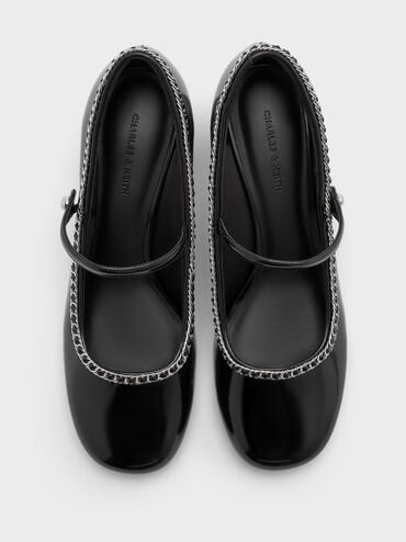 Braided-Chain Block-Heel Mary Jane Pumps, Black Boxed, hi-res