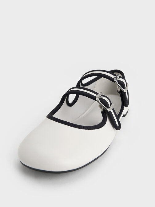 Two-Tone Double-Strap Mary Jane Flats, White, hi-res