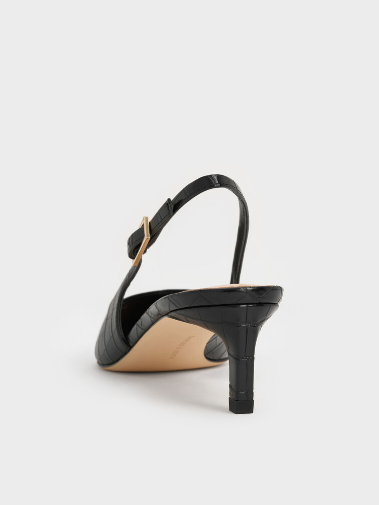 รองเท้าปิดส้นพร้อมสายรัดข้อเท้าเอฟเฟกต์ลายจระเข้รุ่น Luciana, สีดำลายพิมพ์สัตว์, hi-res