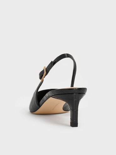 Luciana Croc-Effect Kitten-Heel Slingback Pumps, Animal Print Black, hi-res