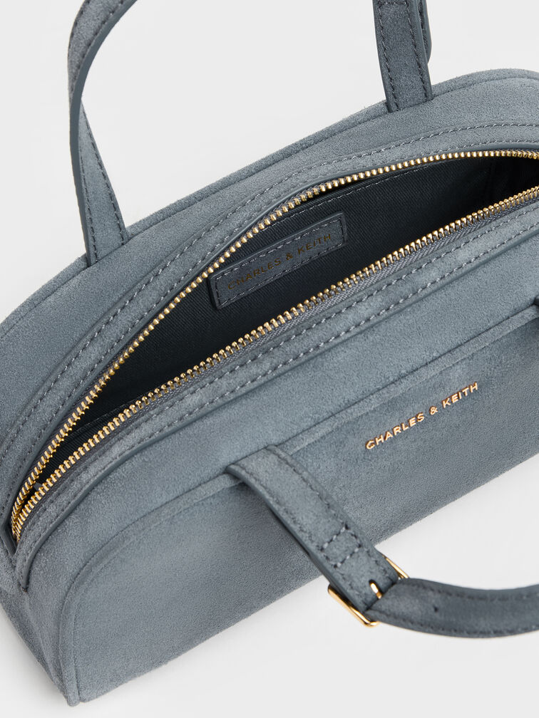 Vega Faux Suede Elongated Bowling Bag, Smoky Blue, hi-res