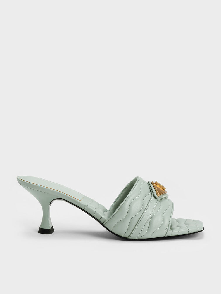 Metallic Accent Padded Heeled Mules, , hi-res