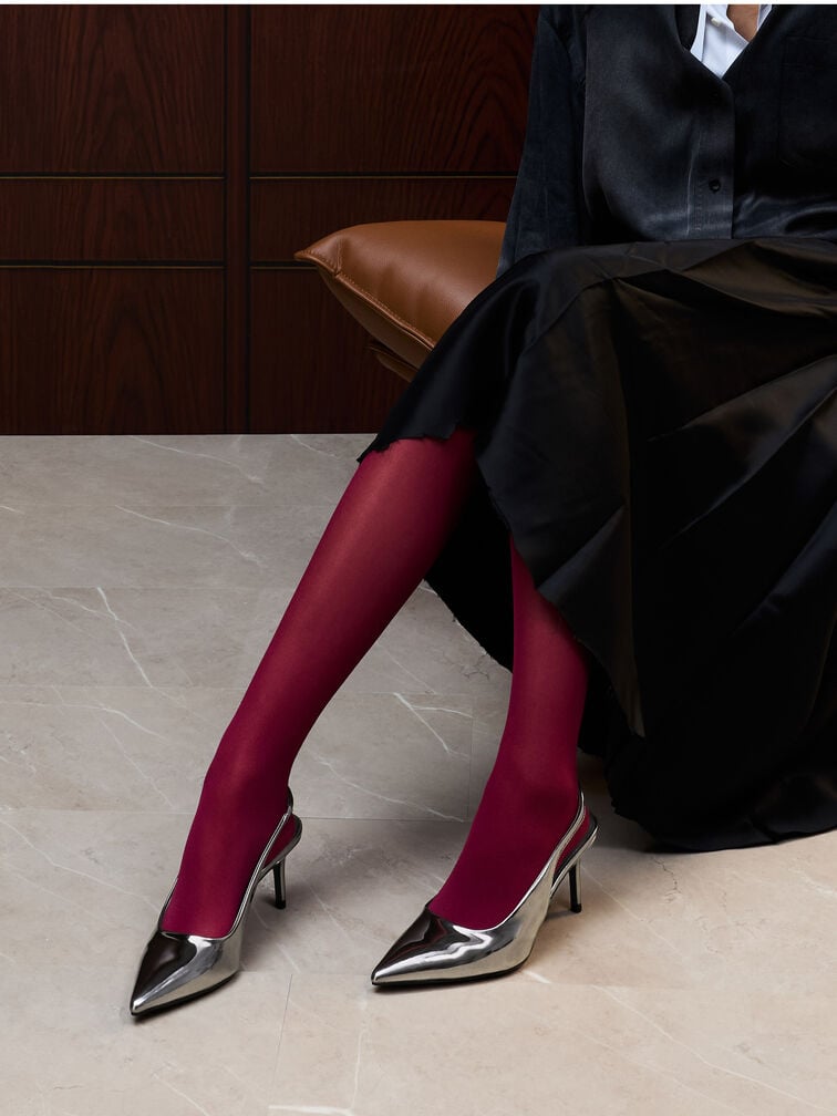 Kaia Metallic Pointed-Toe Slingback Pumps, Pewter, hi-res