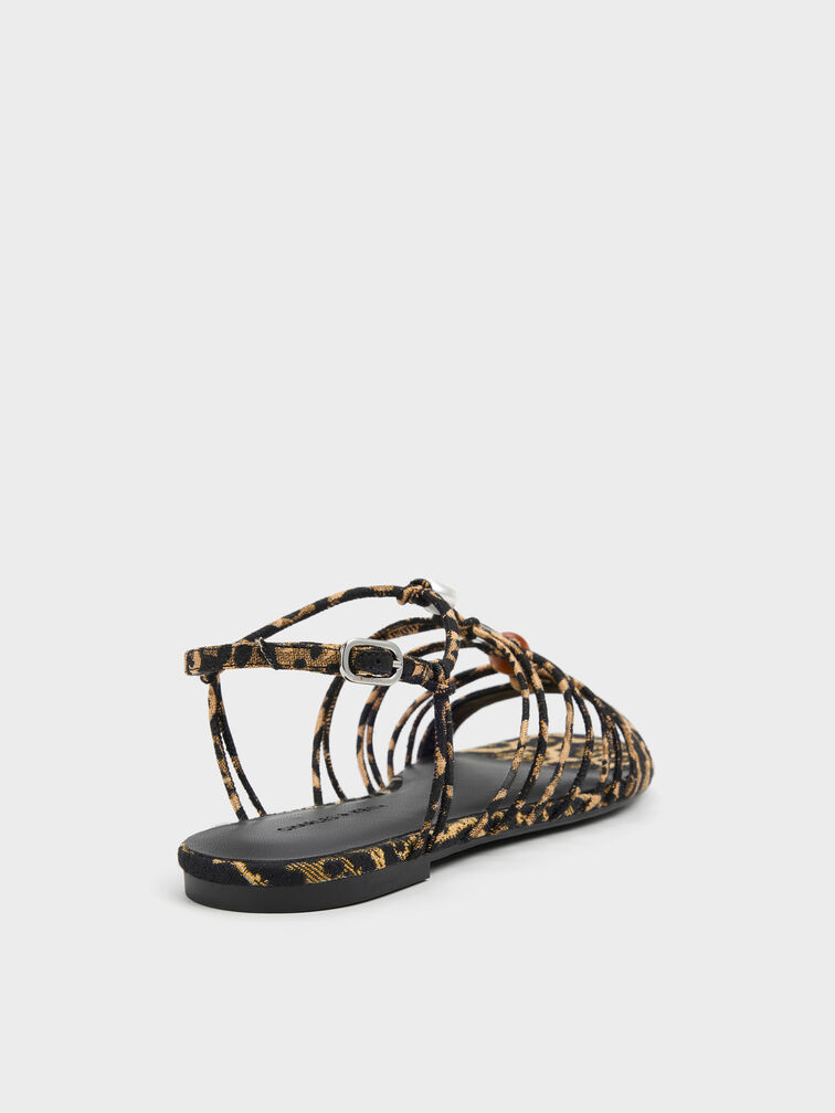 Georgie Leopard-Print Bead Strappy Sandals, Animal Print Natural, hi-res