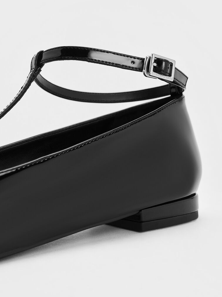 Patent T-Bar Ankle-Strap Ballet Flats, Black Patent, hi-res