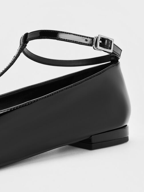Patent T-Bar Ankle-Strap Ballet Flats, Black Patent, hi-res