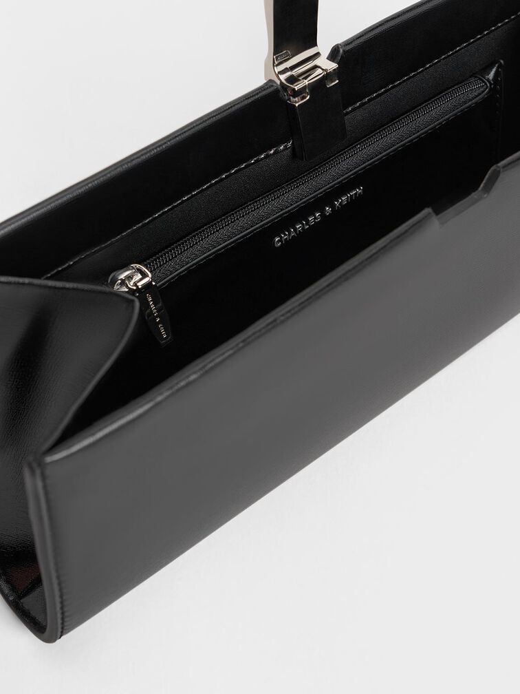 Wisteria Metallic-Accent Clutch, Noir, hi-res
