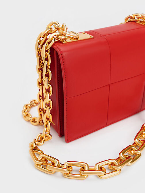 Georgette Chain Handle Bag, สีแดง, hi-res