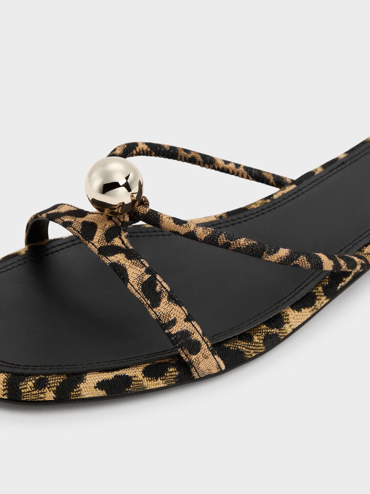 Georgie Leopard-Print Metal-Ball Heeled Sandals, Animal Print Natural, hi-res
