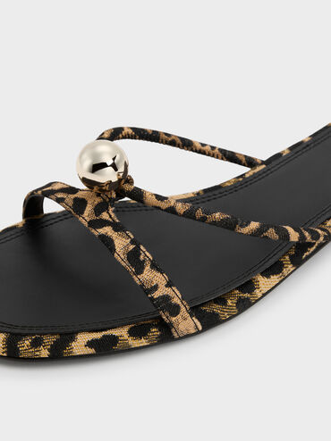 Georgie Leopard-Print Metal-Ball Heeled Sandals, Animal Print Natural, hi-res