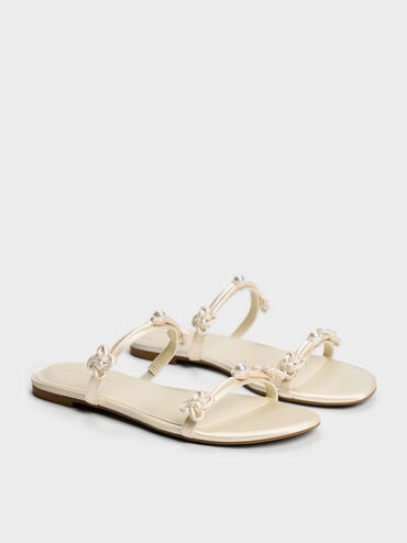 Orinda Knot-Pearl Slide Sandals, Butter, hi-res
