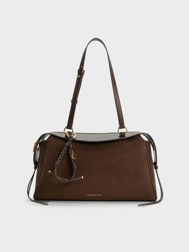 Haylen Braided-Charm Shoulder Bag, Espresso Brown, hi-res