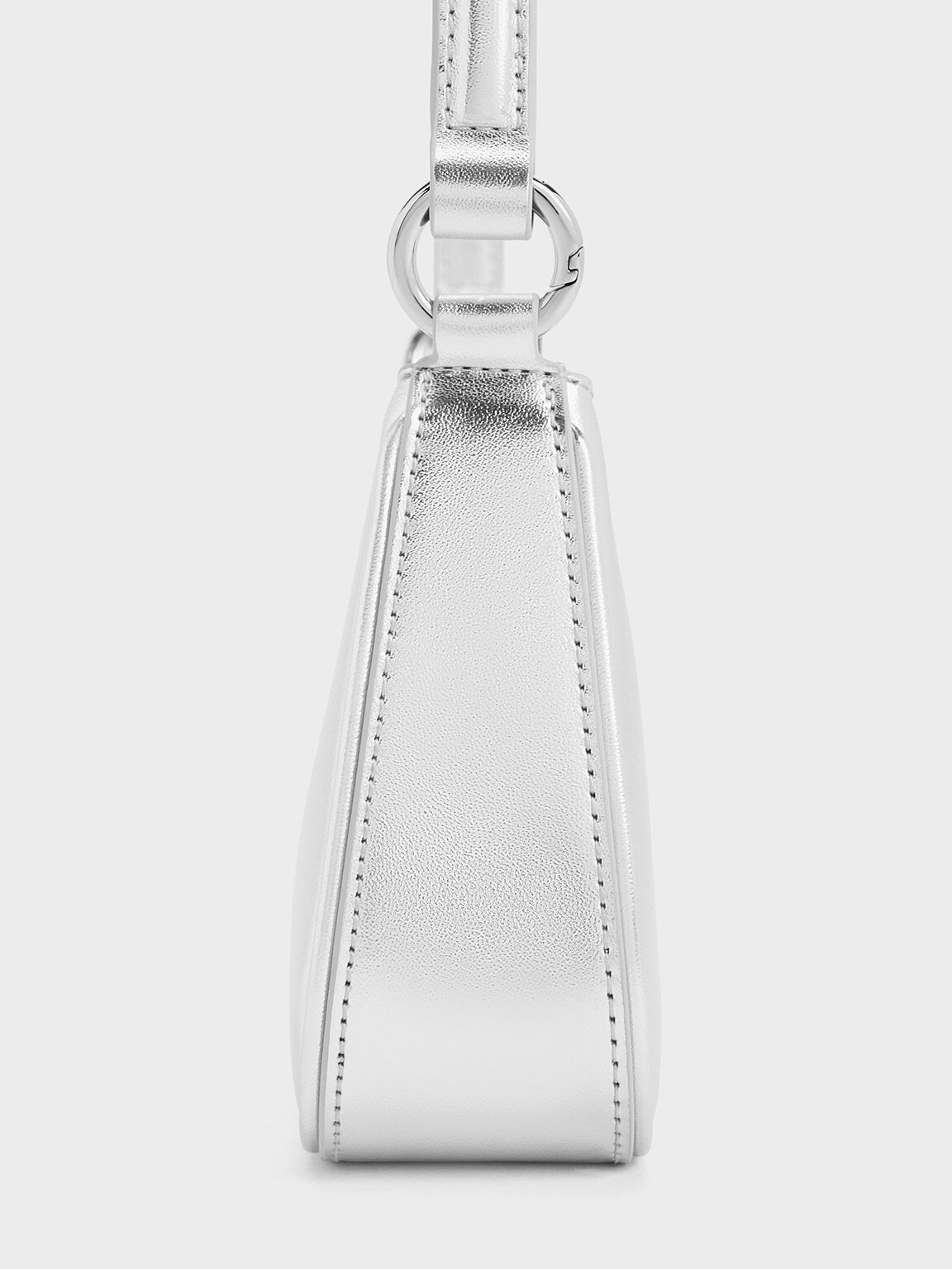 Silver Elspeth Metallic Curved Shoulder Bag - CHARLES & KEITH TH