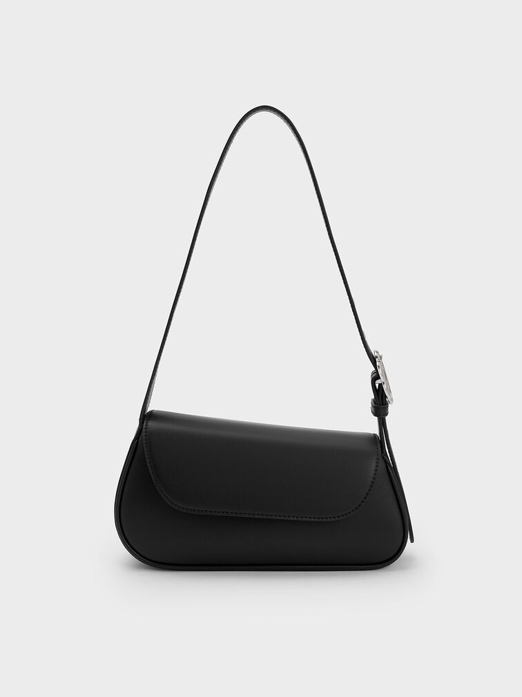 Petra Asymmetrical Front Flap Bag, สีดำ, hi-res