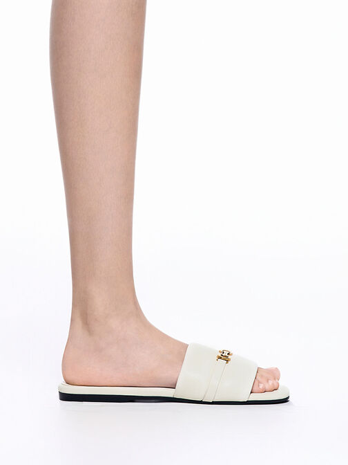 Metallic Accent Round-Toe Slide Sandals, , hi-res