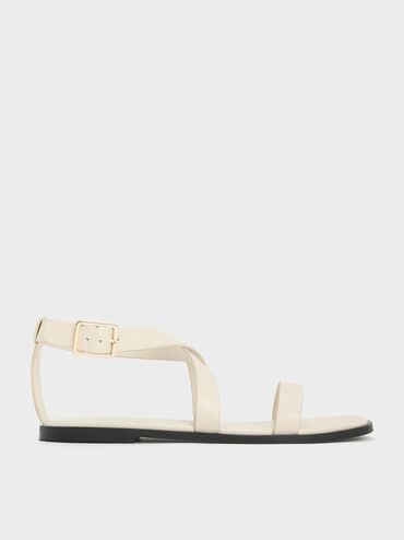 Crossover-Strap Square-Toe Sandals, Chalk, hi-res
