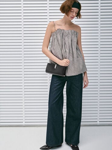 Wisteria Metallic-Accent Clutch, Noir, hi-res