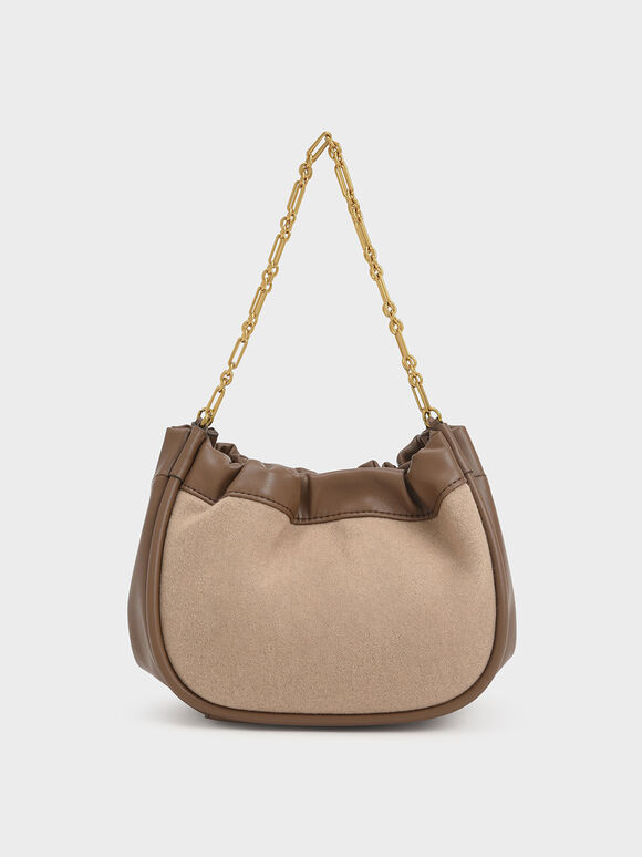 Solange Double Chain Handle Slouchy Bag, Brown, hi-res