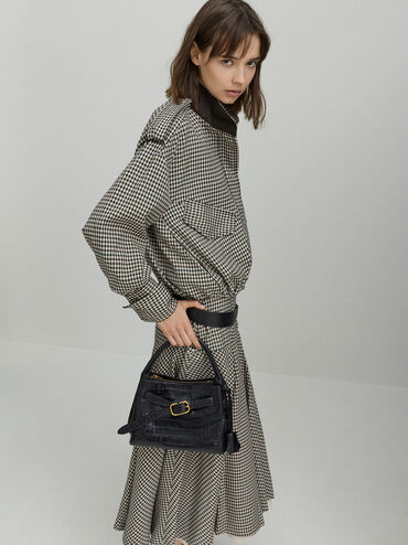 Victoria Croc-Effect Belted Top Handle Bag, Black Croco, hi-res
