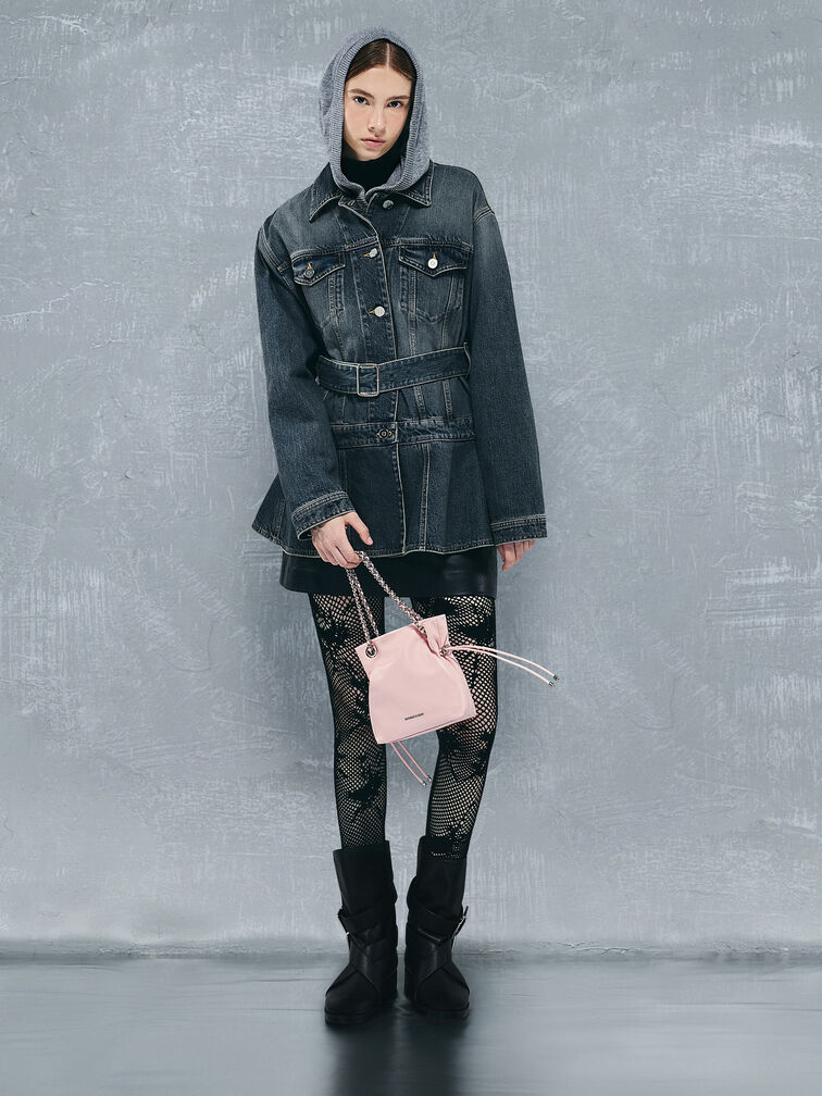 กระเป๋าสะพายข้างดีไซน์สายถักแบบคู่รุ่น Arya, สีคอตตอนแคนดี้พิงค์, hi-res