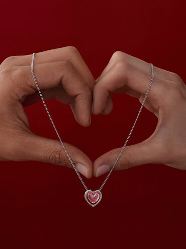 สร้อยคอประดับจี้รูปหัวใจเรซิ่นรุ่น Annalise, สีชมพู, hi-res