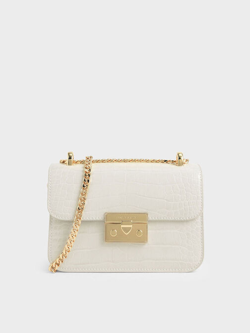 Croc-Effect Chain Strap Crossbody Bag, , hi-res