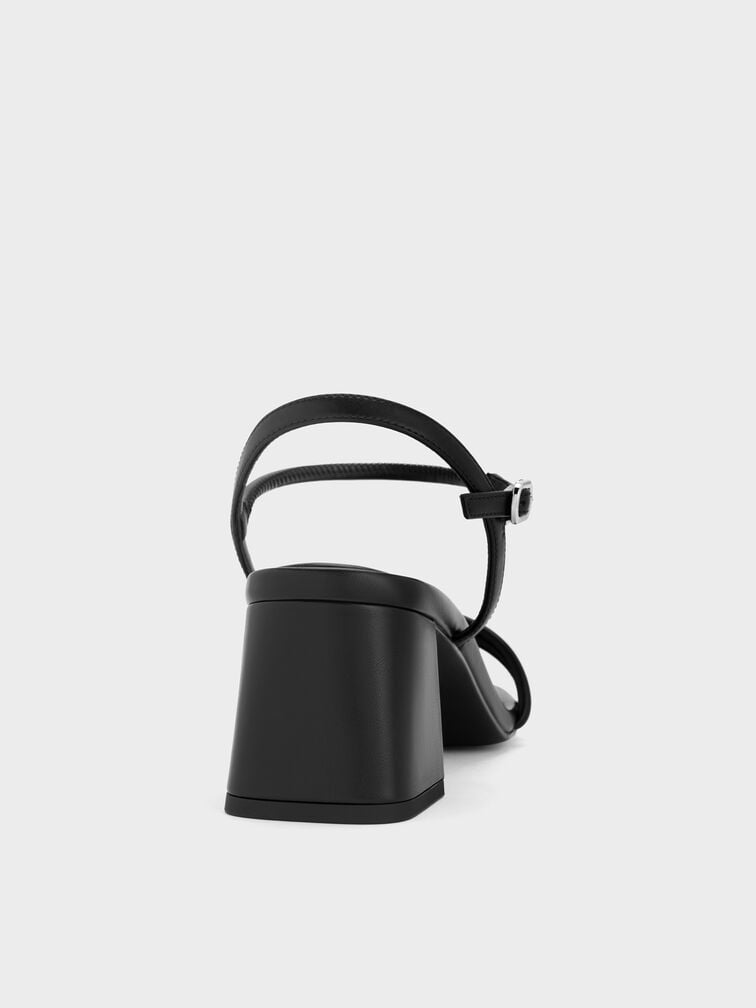 รองเท้าส้นสูงทรงสี่เหลี่ยมคางหมูพร้อมสายรัดข้อเท้า, สีดำ, hi-res