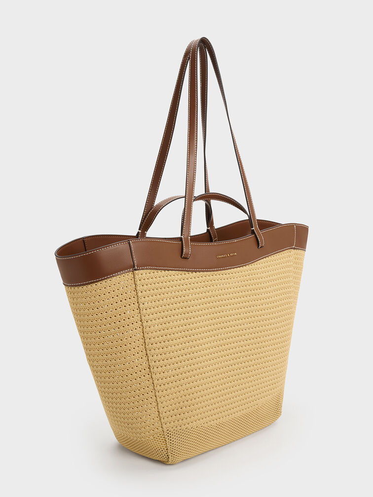 Ida Knitted Sculptural Tote Bag, สีเบจ, hi-res