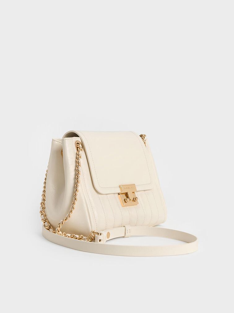 Donna Crinkle-Effect Shoulder Bag, Cream, hi-res