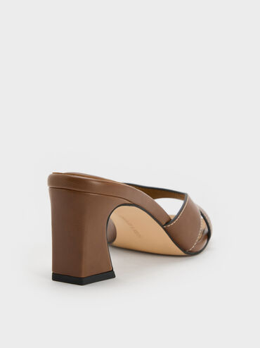 รองเท้าส้นสูงแบบเปิดส้นหัวรองเท้าแบบเหลี่ยมดีเทลคัตเอาท์, สีคอนยัค, hi-res