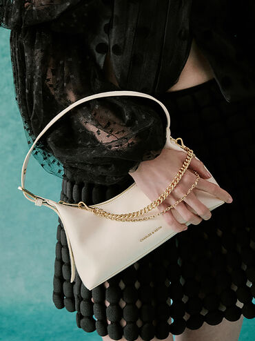 Atwood Chain-Embellished Shoulder Bag, Cream, hi-res