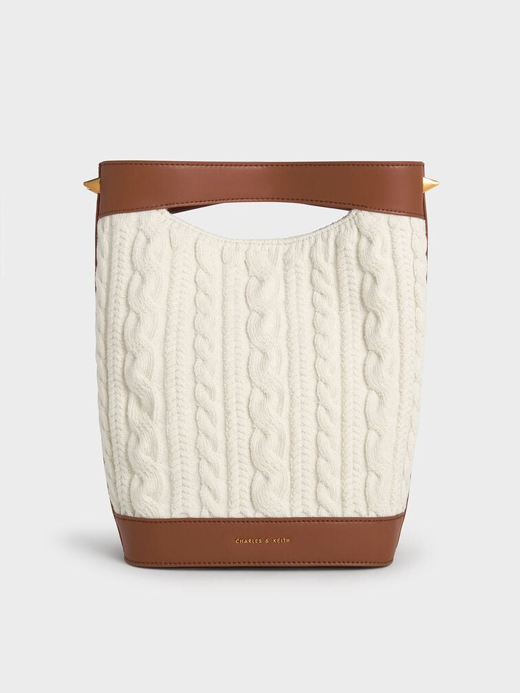 Apolline Textured Knit Bucket Bag, สีครีม, hi-res