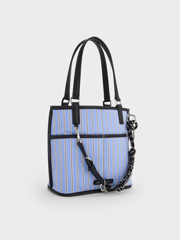Addison Striped Knotted-Rope Double-Handle Tote Bag, Pinstripe Blue, hi-res