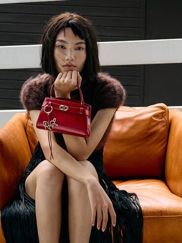 Aubrielle Horse-Motif Top Handle Bag, Tomato Red, hi-res